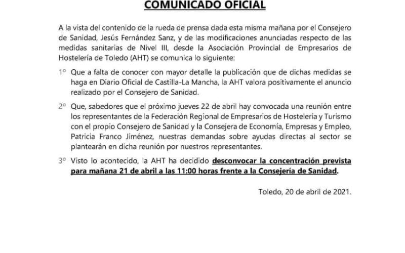 Comunicado Oficial AHT| Desconvocada Concentraci�n 21 de abril