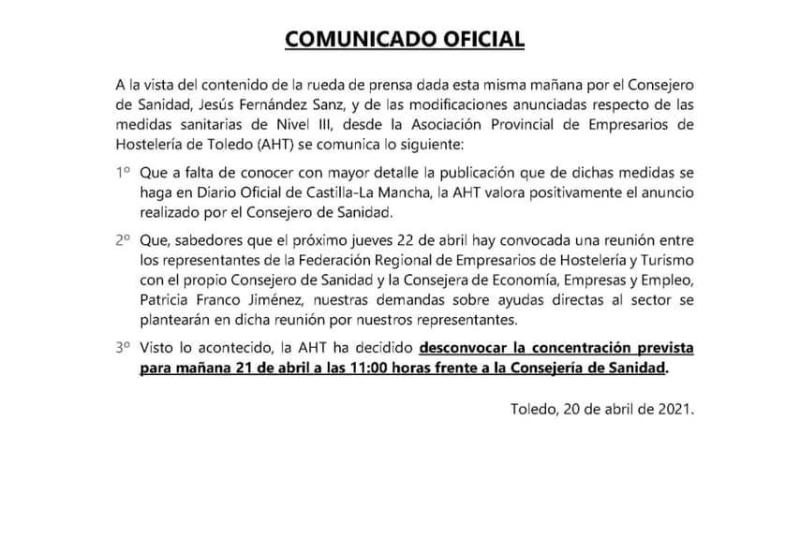 Comunicado Oficial AHT| Desconvocada Concentraci�n 21 de abril