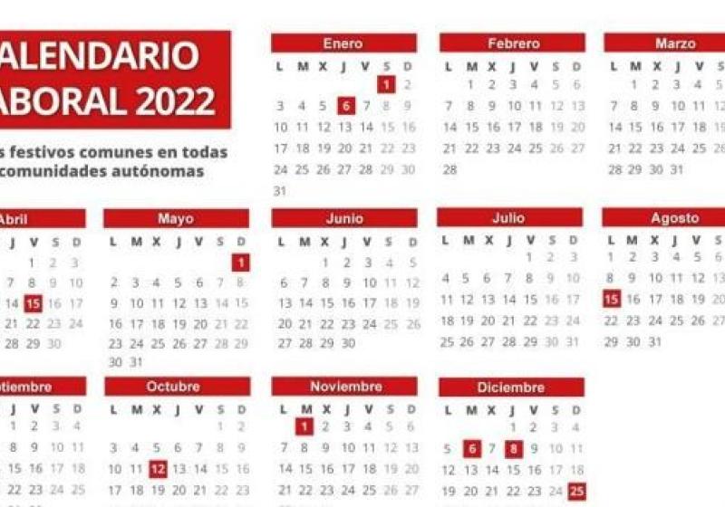 Publicado el calendario laboral de 2022, que recoge 8 festivos comunes en toda Espa�a